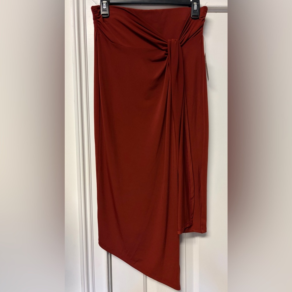 Nine West Rust-Colored Asymmetric Draped Midi Skirt